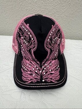 Harley Davidson Pink Angel Wings Bling Mesh Trucker Hat OS One Size